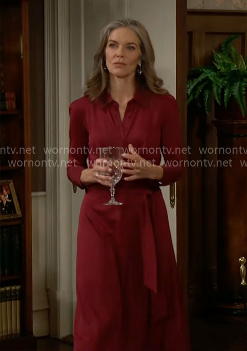 Diane's dark red shirtdress on The Young and the Restless
