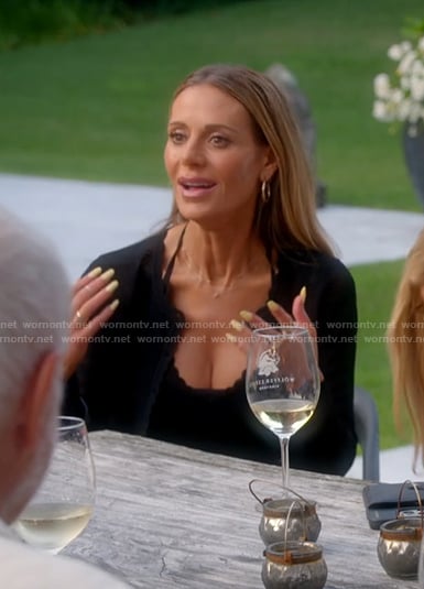 Dorit's black halter pointelle dress and cardigan on The Real Housewives of Beverly Hills