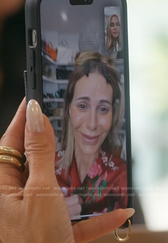 Dorit's red floral robe on The Real Housewives of Beverly Hills