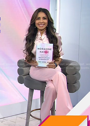 Dr. Amy Shah's pink shirt and flare pants on Today