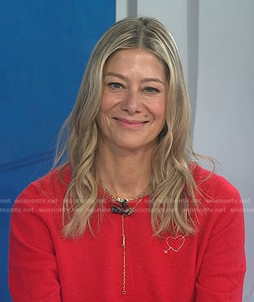 Dr. Jennifer Haythe's red heart sweater and studded flat shoes on Today