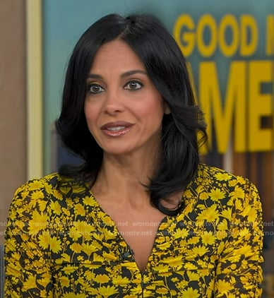 Dr. Tara Narula's yellow floral ruched dress on Good Morning America