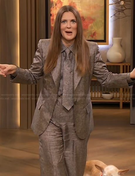 Drew's metallic blazer and blouse on The Drew Barrymore Show