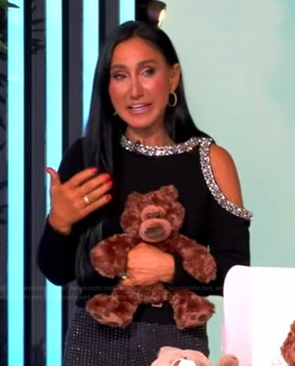Elizabeth Werner's black embellished cold shoulder top on The View
