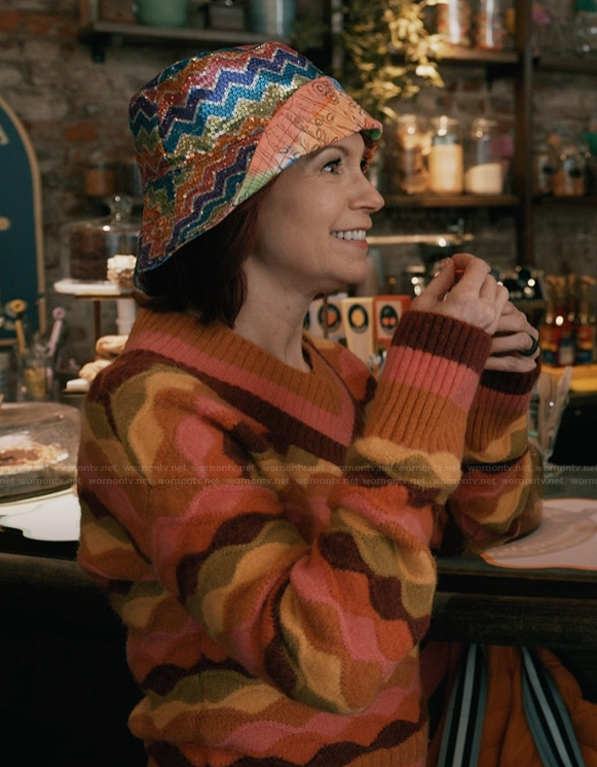 Elsbeth's multicolored knit sweater on Elsbeth