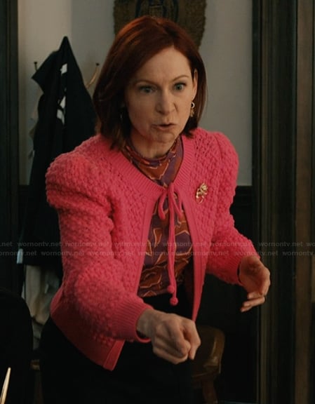 Elsbeth's pink tie front cardigan on Elsbeth