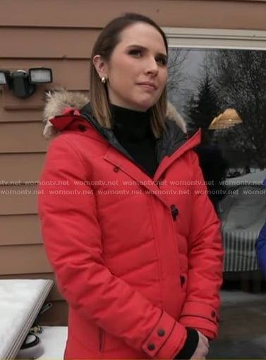 Elzabeth's red hooded quilted jacket on Good Morning America