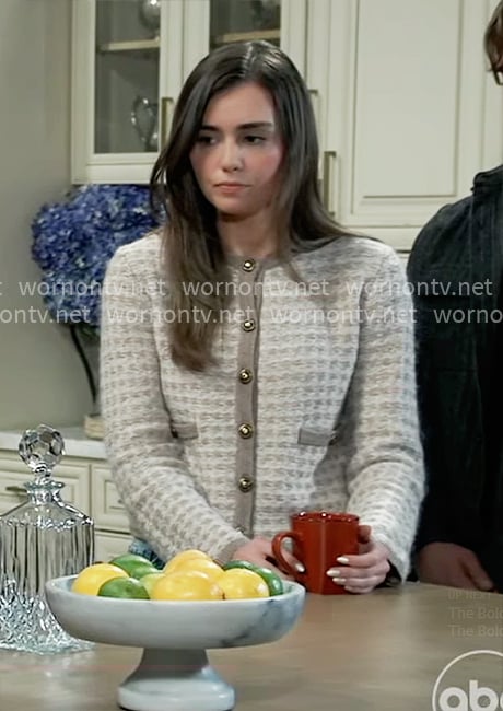 Emma's taupe cardigan on General Hospital