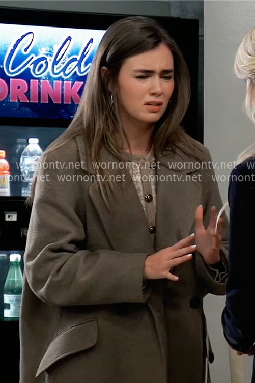 Emma's taupe oversized coat on General Hospital
