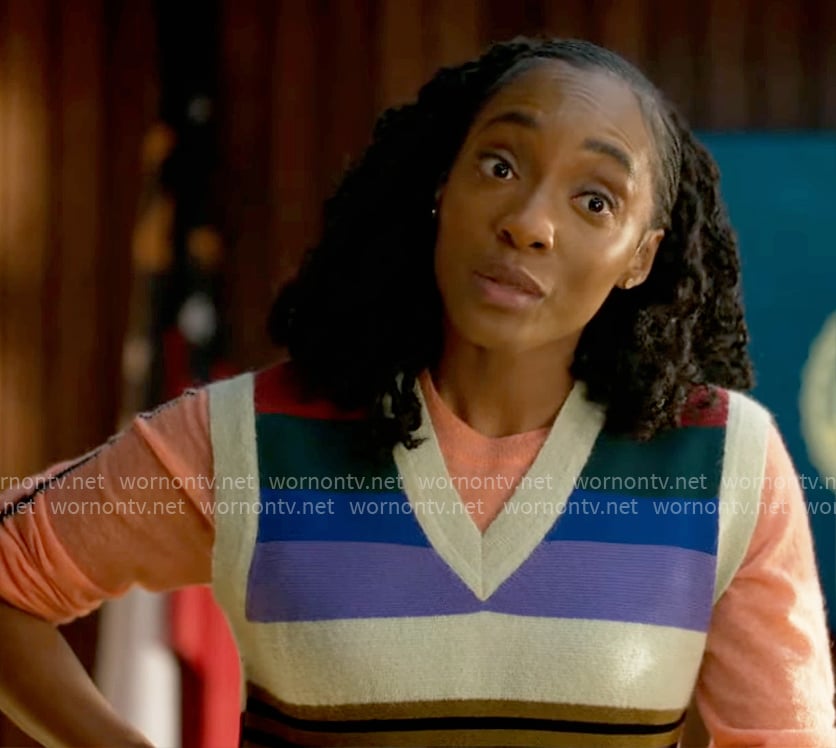Faith's rainbow striped sweater vest on Will Trent