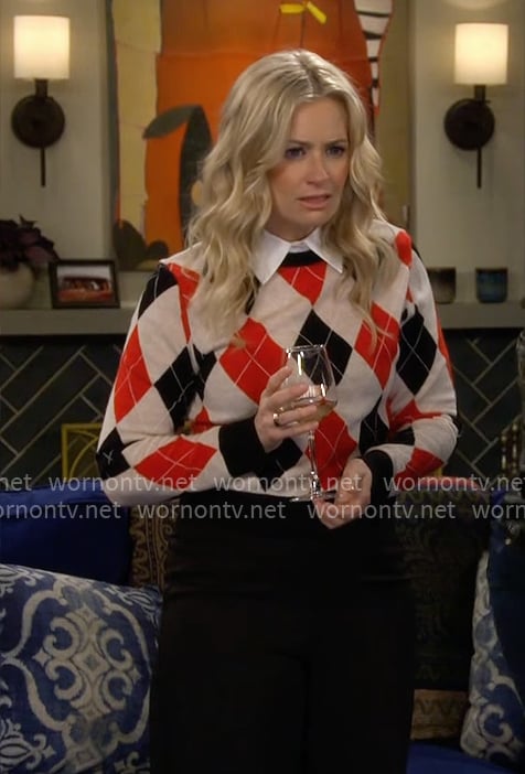 Gemma's red argyle sweater on The Neighborhood