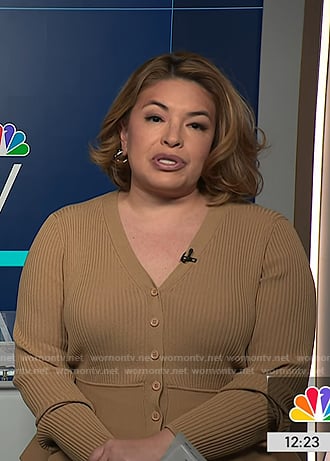 Gilma's beige peplum cardigan on NBC News Daily