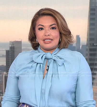 Gilma's blue tie neck blouse on NBC News Daily