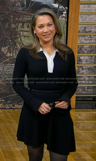 Ginger's black ribbed contrast collar dress on Good Morning America