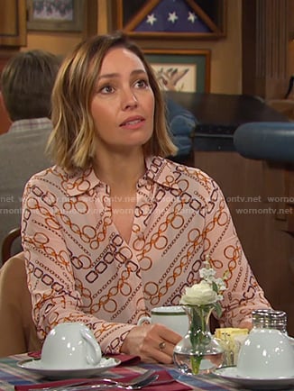Gwen's pink chain print shirt on Days of our Lives