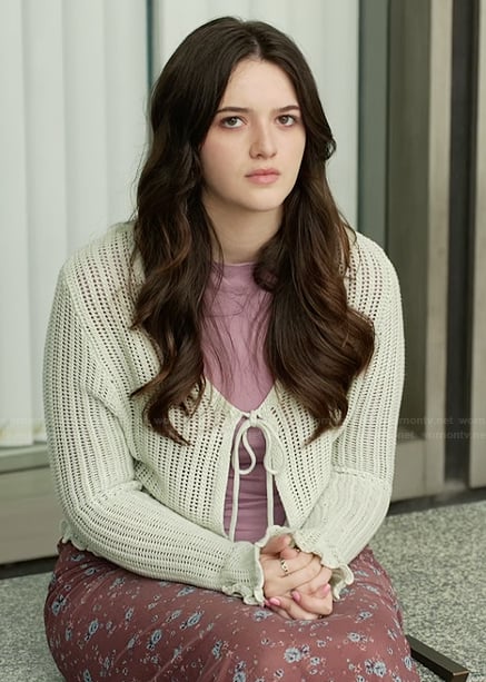 Haley's crochet knit cardigan on The Lincoln Lawyer
