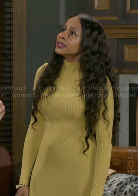 Hayley's yellow rib knit midi dress on Beyond the Gates