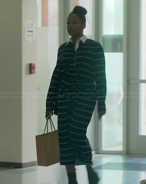 Izzy's blue stripe rugby top and skirt on The Lincoln Lawyer