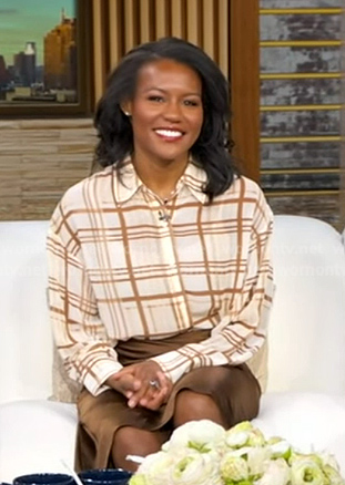 Janai's beige plaid shirt on Good Morning America