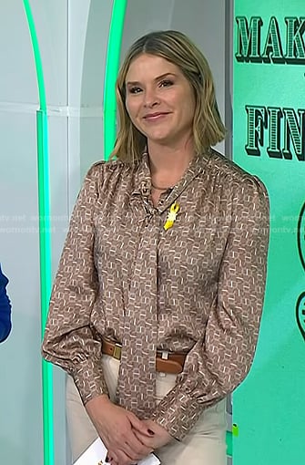 Jenna's taupe print tie neck blouse and pants on Today