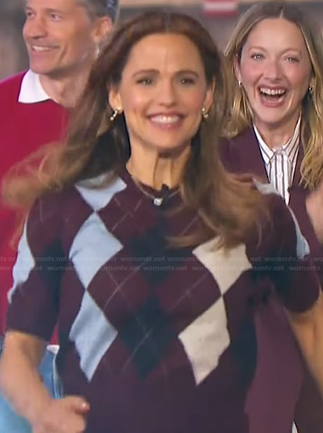 Jennifer Gardner's argyle print sweater on The Jennifer Hudson Show