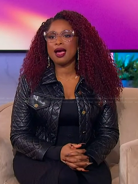 Jennifer's black leather quilted jacket on The Jennifer Hudson Show