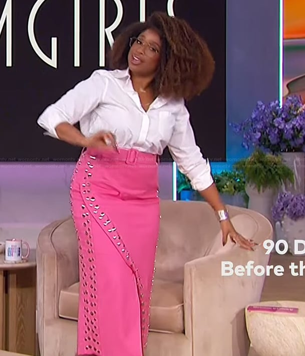 Jennifer's pink studded skirt on The Jennifer Hudson Show