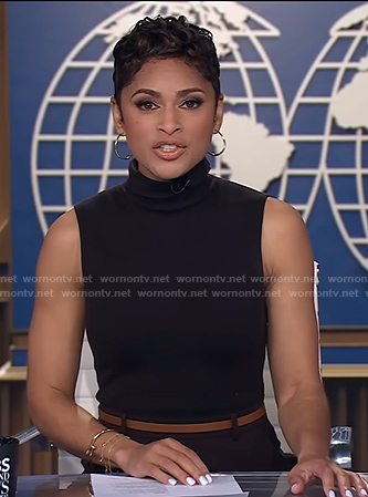 Jericka's brown sleeveless turtleneck dress on CBS Evening News