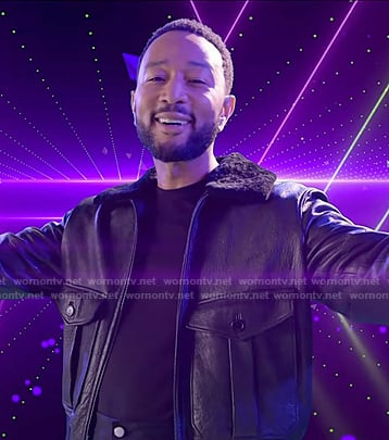 John Legend's black sherling collar leather jacket on The Voice