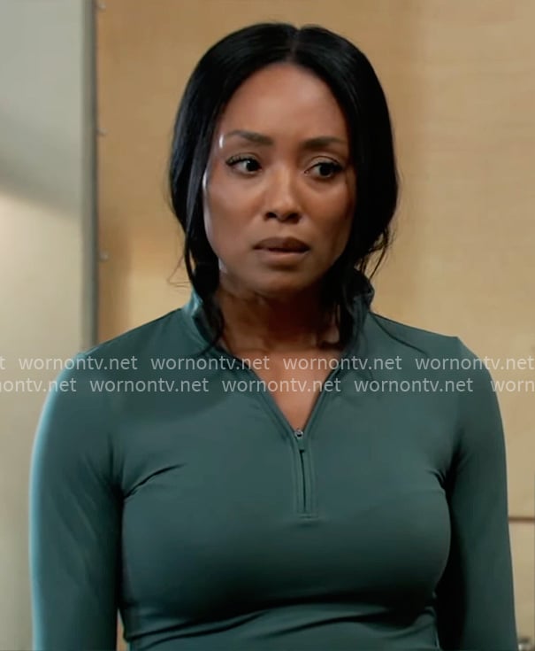 Jordan's green quarter zip top on General Hospital