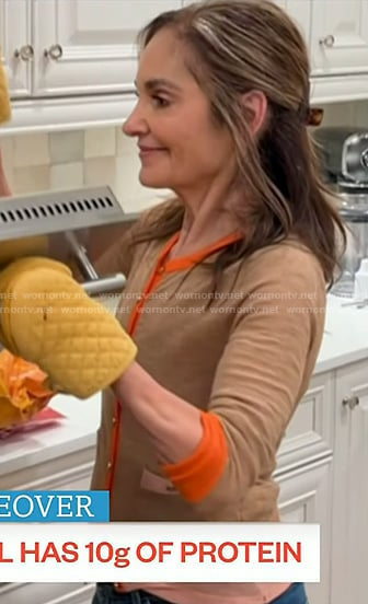 Joy's beige contrast trim cardigan on Today