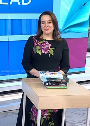 Julia Quinn's black floral embroidered dress on Today