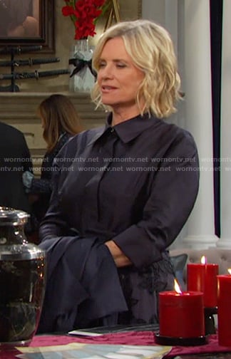 Kayla's navy floral embroidered shirtdress on Days of our Lives