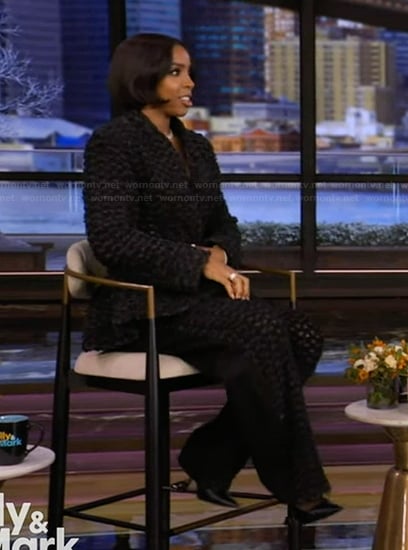 Kelly Rowland's black crochet knit blazer and pants on Live with Kelly and Mark