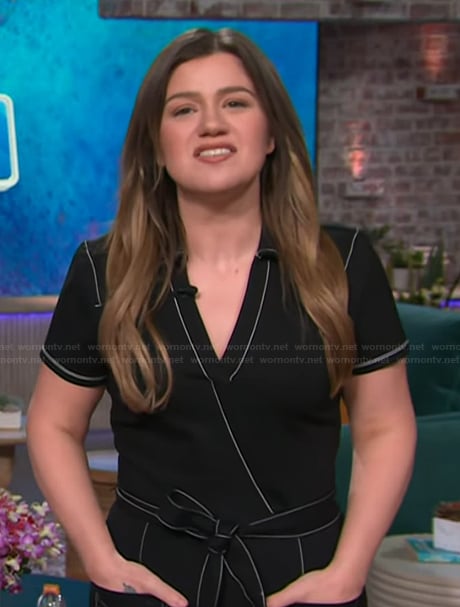 Kelly's contrast stitch jumpsuit on The Kelly Clarkson Show