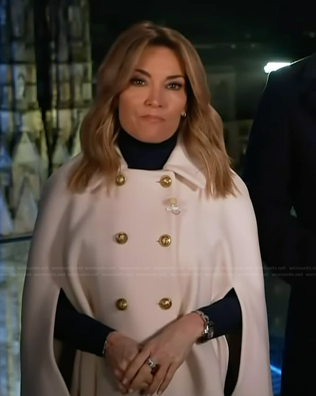 Kit's double breasted cape jacket on Access Hollywood