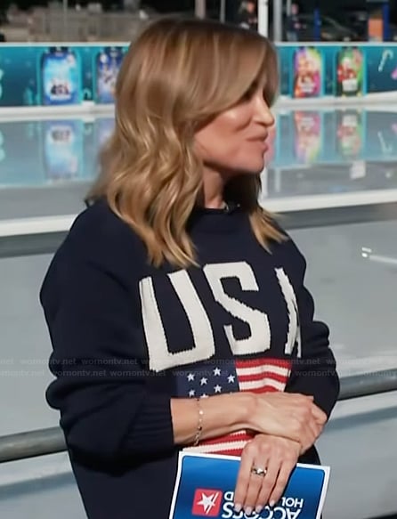 Kit's navy USA sweater on Access Hollywood