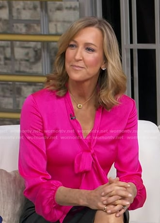 Lara's pink tie neck blouse on Good Morning America