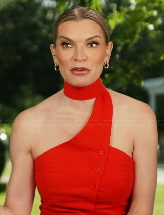 Lindsay's red halter confessional top on Summer House