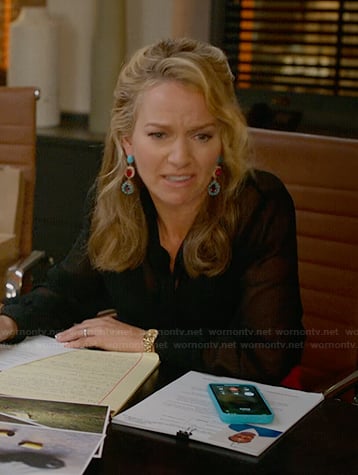 Lorna's black sheer sleeve blouse on The Lincoln Lawyer