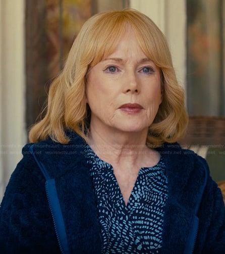 Lynn's blue printed blouse on The Burbs