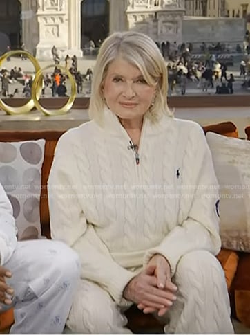 Martha Stewart's white cable knit sweater and pants on Today