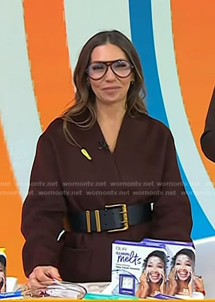 Melissa's brown wrap jacket and pants on Today