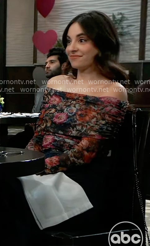Molly's floral mesh off-shoulder top on General Hospital
