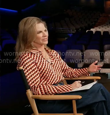 Natalie Morales' red geometric print shirt on CBS Mornings