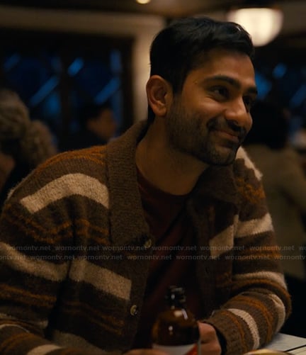Naveen's brown striped cardigan on The Burbs