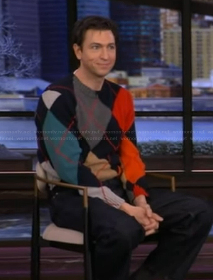 Nicholas Braun's argyle print sweater on Live with Kelly and Mark