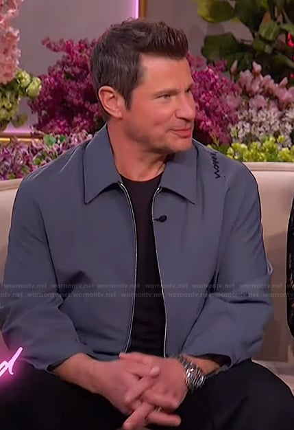 Nick Lachey's blue zip down jacket on The Jennifer Hudson Show