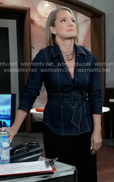 Nina's denim belted jacket on General Hospital