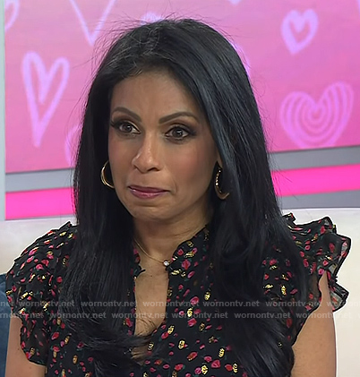 Niro Feliciano's black floral flutter sleeve top on Today